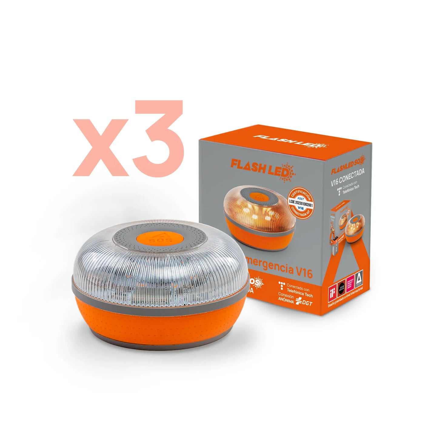 3x SOS V16 DGT Connected FlashLED Noodlamp